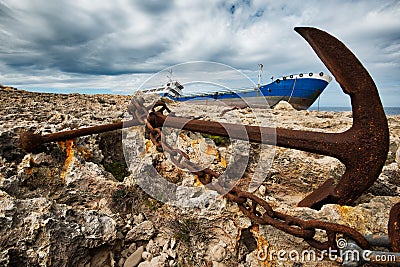 Anchored shipwreck in Malta Stock Photo