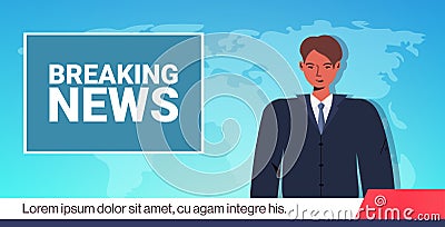 Anchorman broadcasting daily breaking news on tv media journalism press concept horizontal Vector Illustration