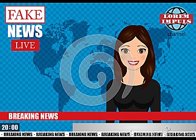 Anchorman on tv broadcast news. Fake Breaking News vector illustration. Vector Illustration