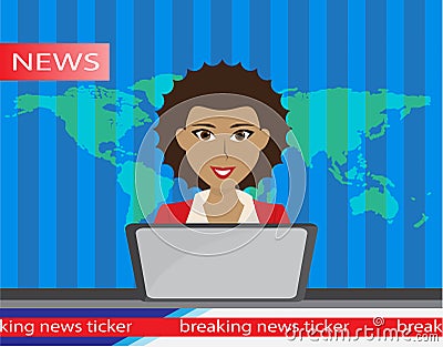 Anchorman on tv broadcast news. flat vector illustration. with the release of breaking . Vector Illustration