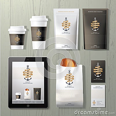 The anchors coffee shop corporate identity template design set Vector Illustration