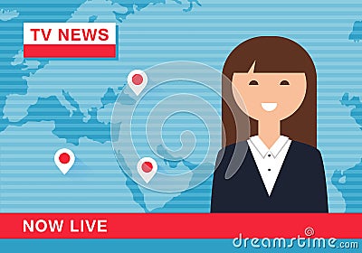 Anchorwoman Reading News in Live TV Broadcast Vector Illustration