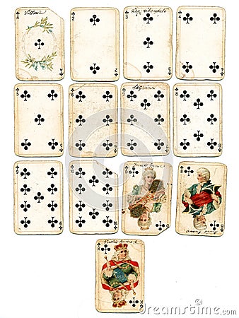 Ancien playing cards clubs Stock Photo