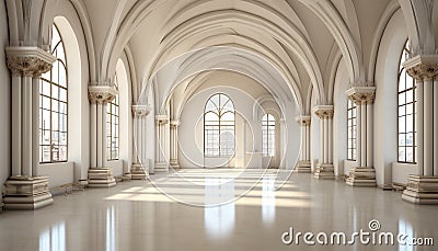 Ancient abbey corridor, Gothic arches, empty chapel, elegant symmetry generated by AI Stock Photo