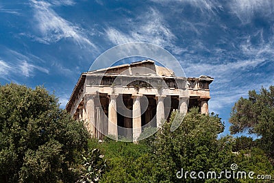 Ancient Agora in Athens, Greece - Temple of Hephaestus or Hephaisteion also Hephesteum or earlier as the Theseum Stock Photo