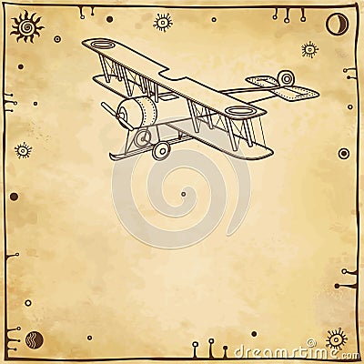 ancient airplane. Imitation of old paper. Vector Illustration