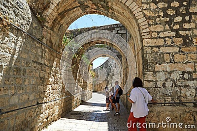 Ancient Alley in Jewish Quarter, Jerusalem. Israel. Photo in old color Editorial Stock Photo