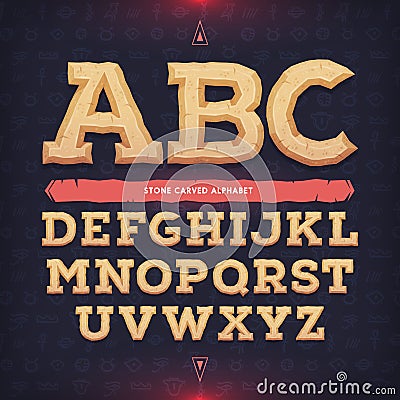 Ancient alphabet. Memorial typeface. Carved from stone abc. Vector illustration Vector Illustration