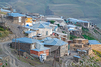 Ancient alpine village Khinalig in Azerbaijan Editorial Stock Photo