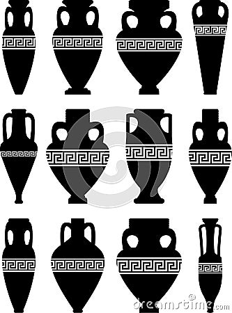 Ancient Amphorae and Vases Vector Illustration