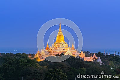 Ancient Ananda Pagoda at twilight, Bagan(Pagan). Stock Photo