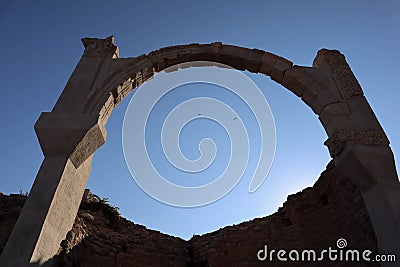 Ancient arch against blue sky in Ephesus, Turkey Stock Photo