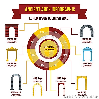 Ancient arch infographic concept, flat style Vector Illustration