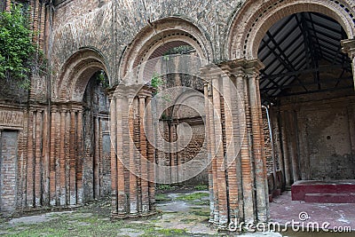 ancient arched pillars of historic prayer building of goddess 