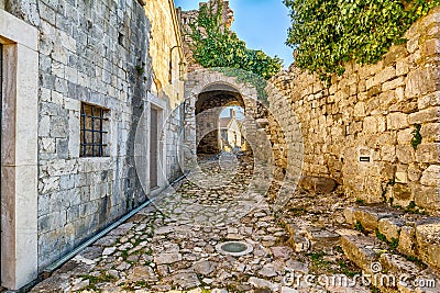 Ancient arches in the pathway to the old town of Bar Stock Photo