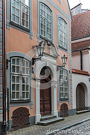 Ancient architectural decorative elements of Art Deco in Riga Old Town Stock Photo