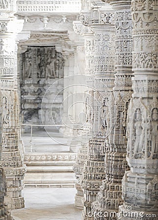 Ancient Architectural Ornament Stone Carving Decorations Inside Jain Temple Stock Photo