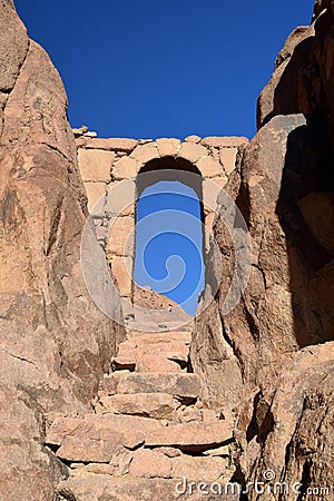 Ancient Archway on Path Leading to Summit of Mt. Sinai, Egypt Stock Photo