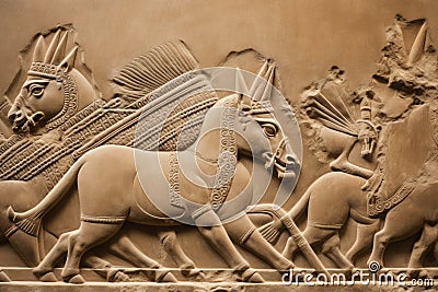 Ancient Assyrian relief sculpture. Generate ai Stock Photo