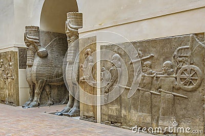 Ancient assyrian sculptures at museum Editorial Stock Photo