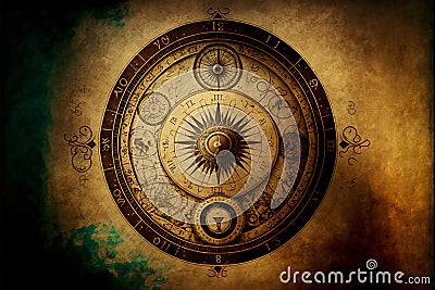 Ancient astronomical instruments on vintage paper, abstract, backgrounds Cartoon Illustration