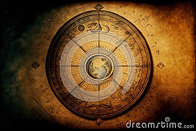 Ancient astronomical instruments on vintage paper, abstract, backgrounds Cartoon Illustration