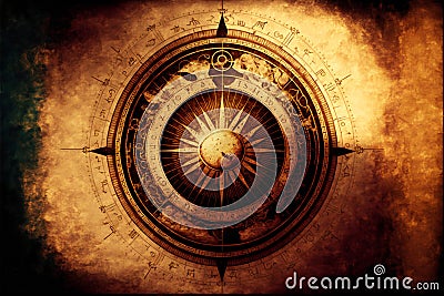 Ancient astronomical instruments on vintage paper, abstract, backgrounds Cartoon Illustration