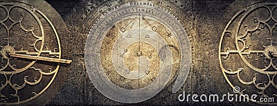 Ancient astronomical instruments on vintage paper background. Ab Stock Photo