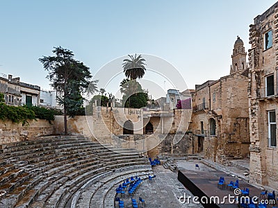 Ancient Augustan Roman theater in Lecce, Italy Stock Photo