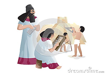 Ancient Babylonian builders Vector Illustration