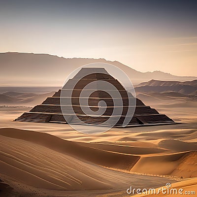 An ancient Babylonian ziggurat towering over the desert landscape2 Stock Photo