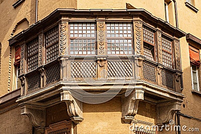 Ancient balcony of Palazzo Marsigli - Bologna downtown Italy Stock Photo