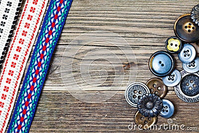 Ancient band and vintage buttons Stock Photo