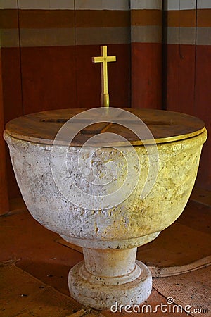 Ancient Baptismal - Colonial U. S. Mission Stock Photo