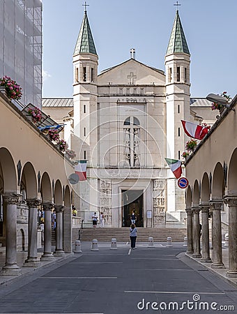 Vertical view of the ancient Basilica of Santa Rita, in the historic center of Cascia, Perugia, Italy Editorial Stock Photo