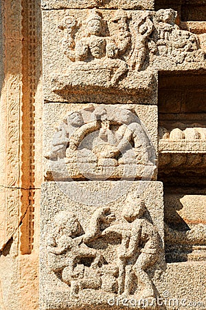 Ancient basrelief of hindu deities in Achyutaraya Temple Stock Photo