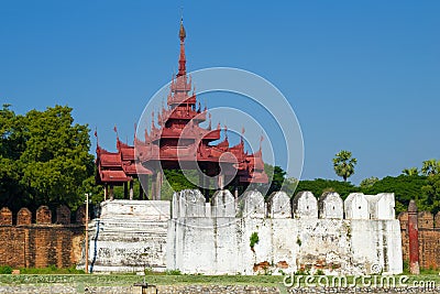 Ancient bastion of the fortress wall of the old city. Mandalay, Burma Stock Photo