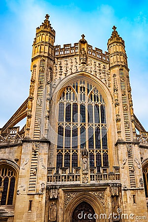Ancient Bath abby cathedral church architecture England UK somerset heritage front entrance at daytime Stock Photo