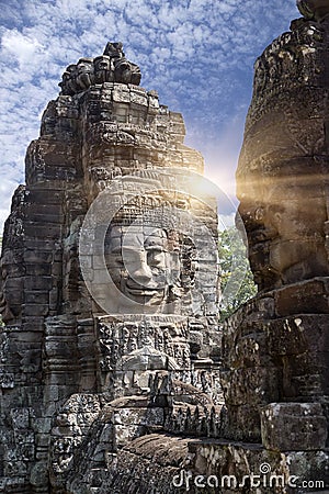 Ancient Bayon Temple 12th century At Angkor Wat, Siem Reap, Cambodia Stock Photo