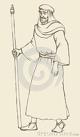 Ðœan in ancient biblical clothes with stick Vector Illustration