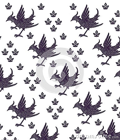 Ancient birds pattern Stock Photo