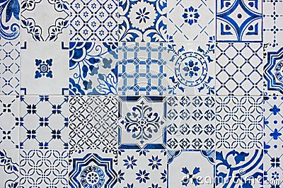 Ancient blue and white tile work, azulejos Stock Photo