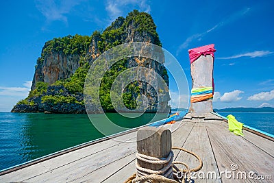 ANCIENT BOAT DURING SEA JOURNEY IN SUNNY DAY Stock Photo