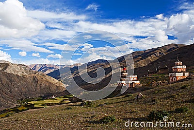 Ancient Bon stupa in Saldang village, Nepal Stock Photo