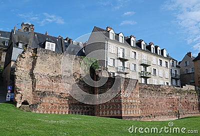 Ancient boundary wall in the French city Le Mans Stock Photo
