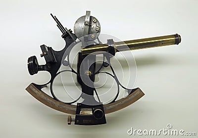 Ancient bronze navigation sextant Astrolabe on white background Stock Photo