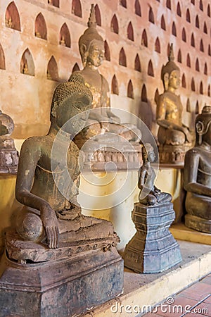 Ancient Buddha Art in wat Sisaket, Vientiane, Laos Stock Photo