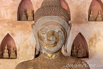 Ancient Buddha Art in wat Sisaket, Vientiane, Laos Stock Photo