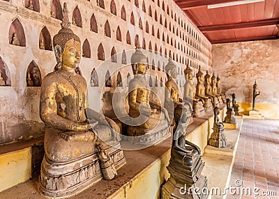 Ancient Buddha Art in wat Sisaket, Vientiane, Laos Stock Photo