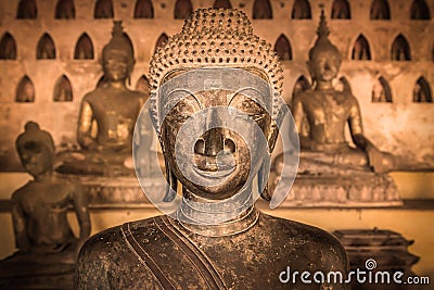 Ancient Buddha Art in wat Sisaket, Vientiane, Laos Stock Photo